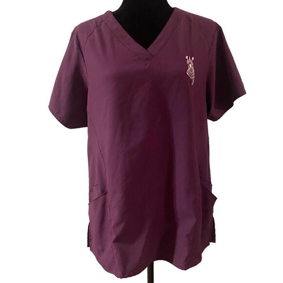 WonderWink W123 V-Neck Top in Eggplant - Picture 2 of 10